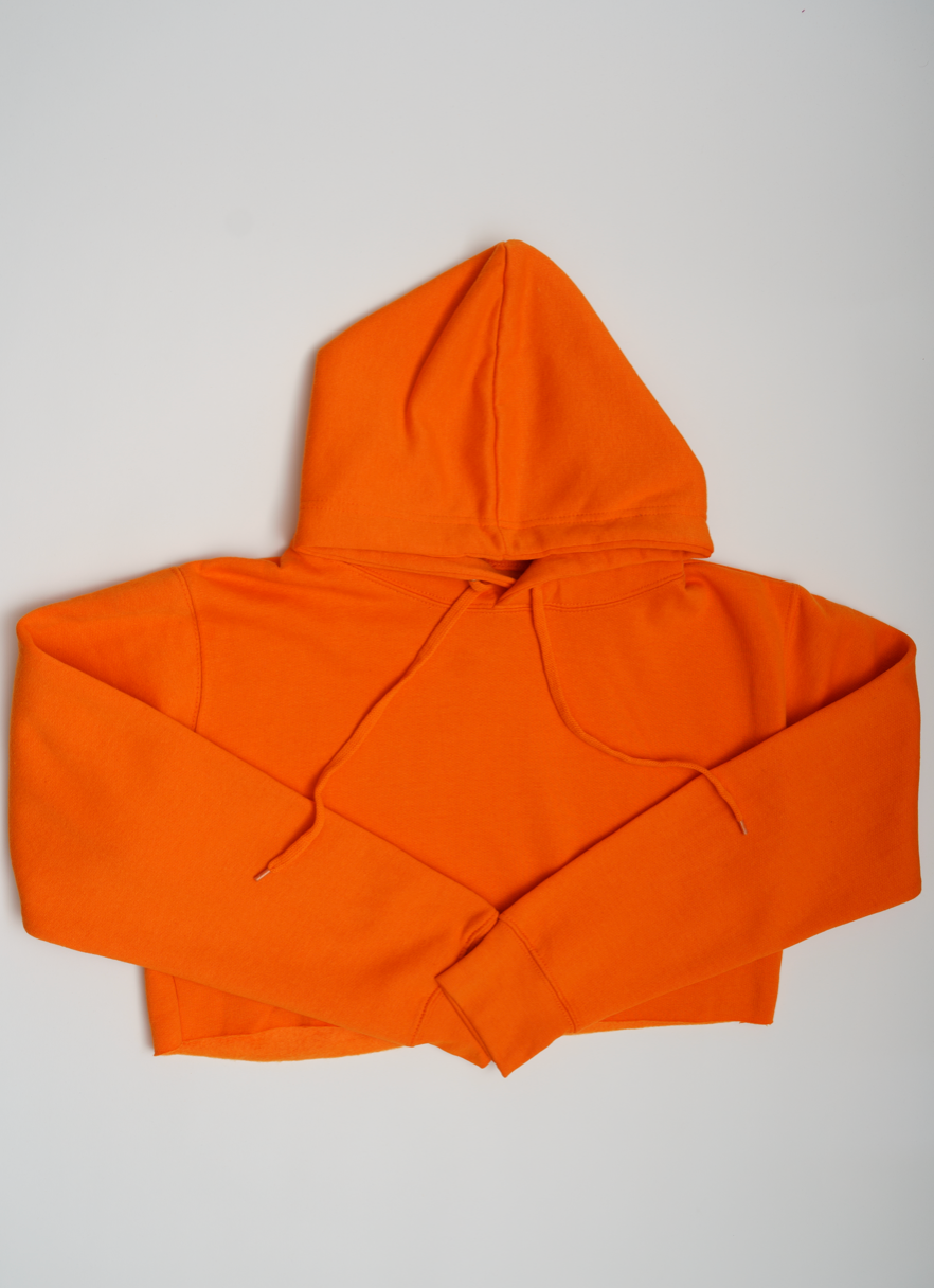 Neon Orange Crop Top Fleece Short Set