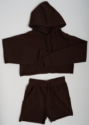 Brown Crop Top Fleece Short Set