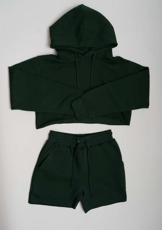 Hunter Green Crop Top Fleece Short Set