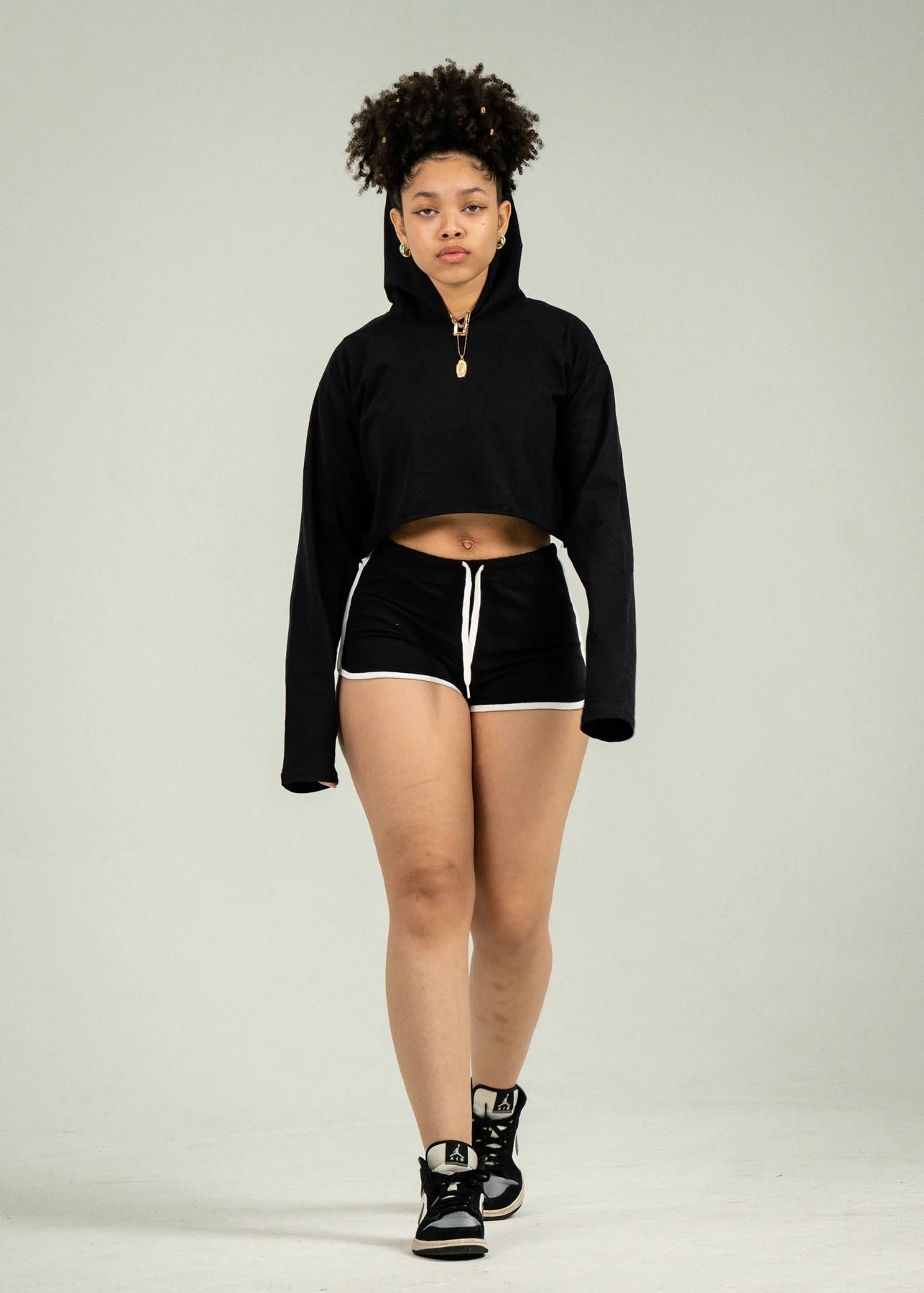 Black Single Jersey Track Short Set