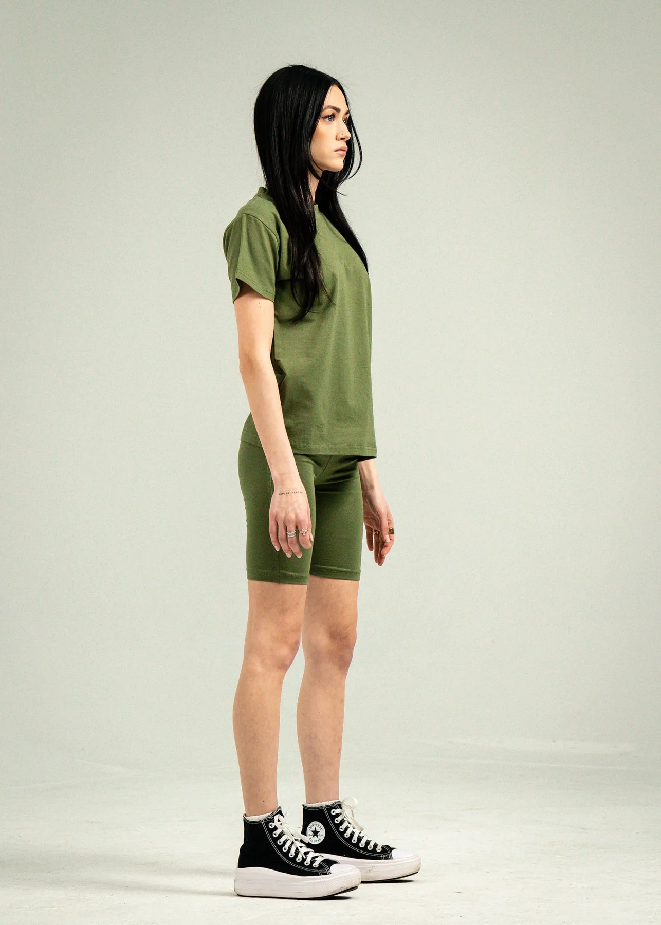 Olive Green Biker Short Set