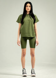 Olive Green Biker Short Set