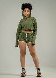 Olive Green Single Jersey Track Short Set