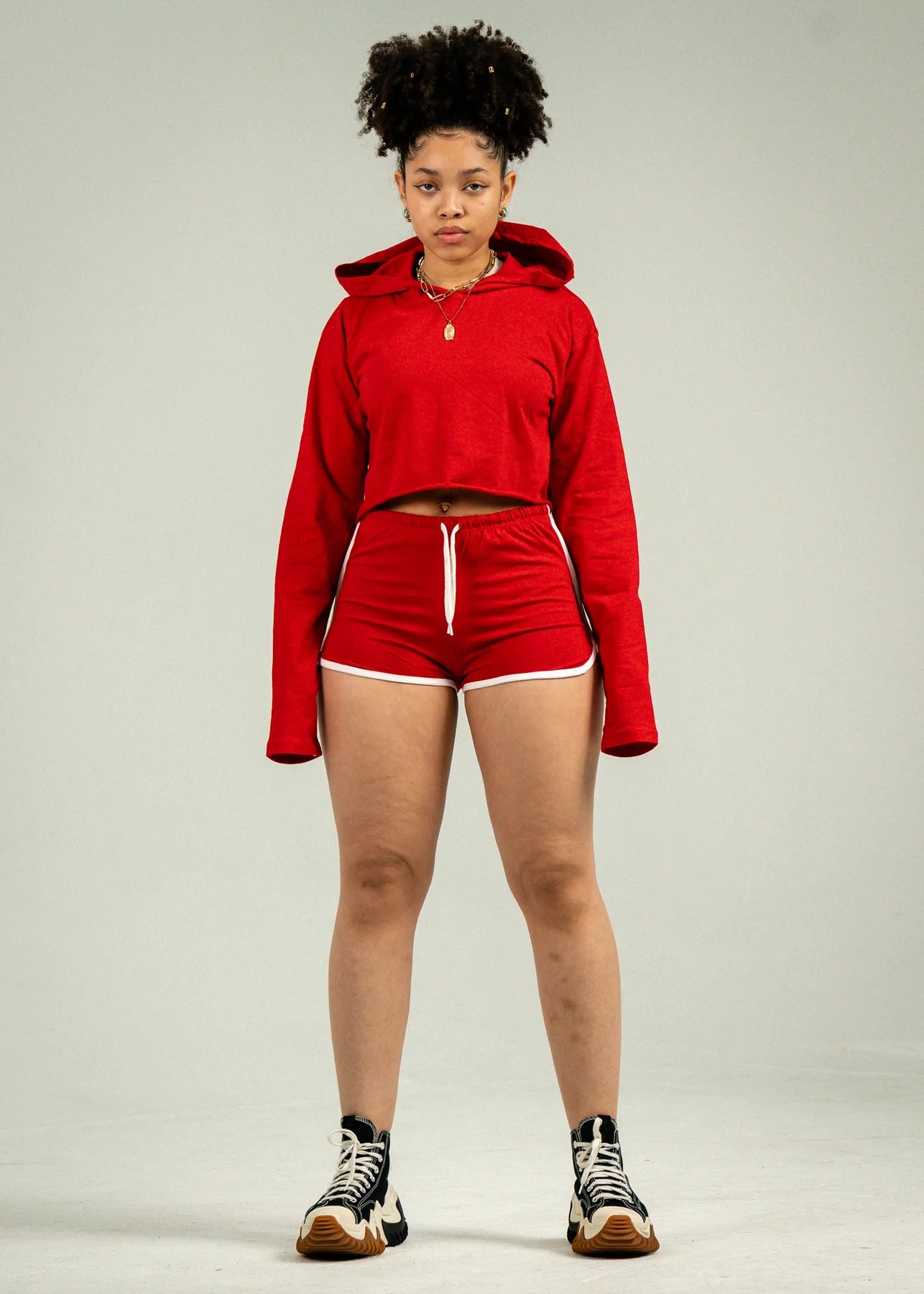Red Single Jersey Track Short Set